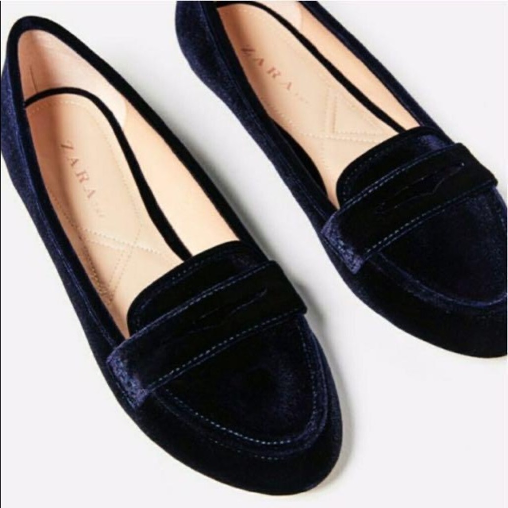 Zara blue velvet loafers size 6
